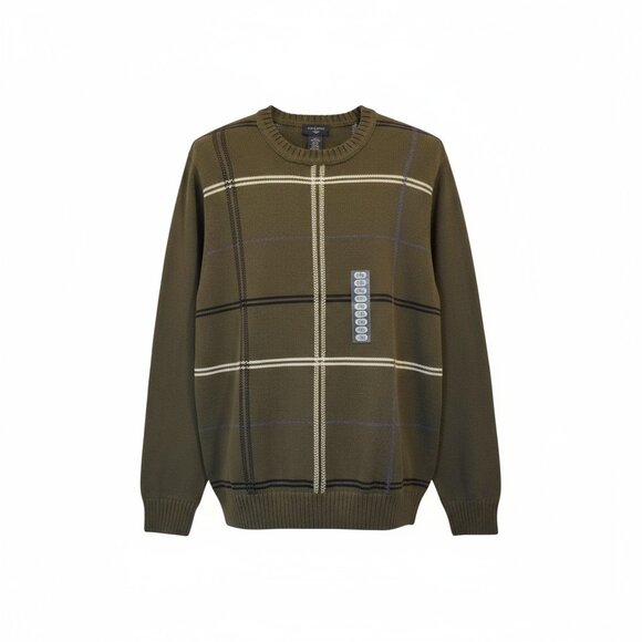 NEW DOCKERS SZ LT 100% Cotton Green Windowpane Pattern Knit Crewneck Sweater - Picture 2 of 7